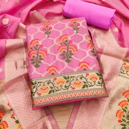 KALINI Floral Printed With Zari Cotton Silk Unstitched Dress Material-image-64