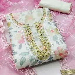 KALINI Floral Printed Beads & Stones Organza Unstitched Dress Material-picture-34