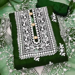 MANVAA Ethnic Motifs Embroidered Organza Unstitched Dress Material-image-51