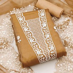 KALINI Floral Embroidered Organza Unstitched Dress Material-image-42