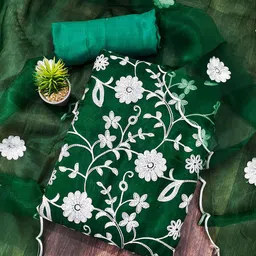 KALINI Floral Embroidered Thread Work Organza Unstitched Dress Material-image-46