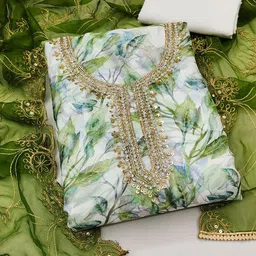 KALINI Floral Printed Beads and Stones Organza Unstitched Dress Material-image-44