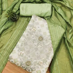 Panzora Floral Woven Design Chanderi Silk Unstitched Dress Material-image-91