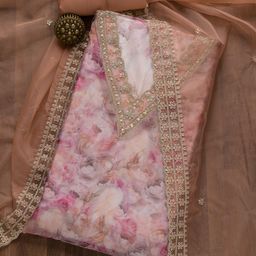 Koskii Floral Printed Sequinned Detailed Tissue Unstitched Dress Material-picture-4