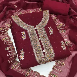 KALINI Ethnic Motifs Beads and Stones Georgette Unstitched Dress Material-picture-53
