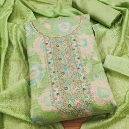 KALINI Floral Woven Design Thread Work Art Silk Unstitched Dress Material-26