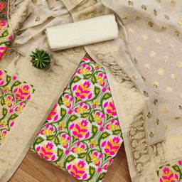 KALINI Ethnic Motifs Woven Design Zari Chanderi Cotton Unstitched Dress Material-picture-3