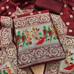 LeeliPeeri Designer Floral Woven Design Zari Unstitched Dress Material-image-67