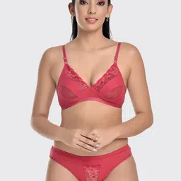 Fleurt Women Self-Design Lace Lingerie Set HOBFleurt-Drop Set-RPK-28-Red-picture-25