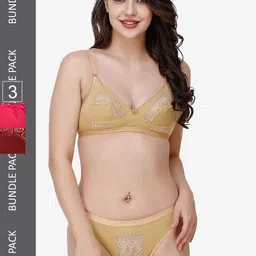 Docare Women Pack Of 3 Self-Design Non Padded Lingerie Set-20