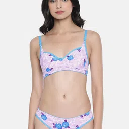 Lady Love Women Pink & Blue Printed Cotton Lingerie Set-picture-1