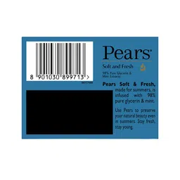 Pears Set of 6 Soft & Fresh Bathing Bar with 98% Pure Glycerine & Mint Extract - 125g each image 2