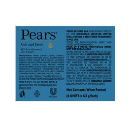 Pears Set of 6 Soft & Fresh Bathing Bar with 98% Pure Glycerine & Mint Extract - 125g each image 3