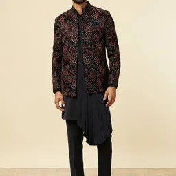 Manyavar Self-Design Mandarin Collar Sherwani Set-picture-3