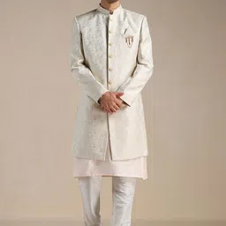 Manyavar Men Woven Design Sherwani with Kurta & Trousers Set-picture-5