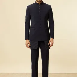 Manyavar Embroidered Mandarin Collar Silk Sherwani Set-picture-24