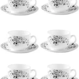 Pack of 12 Glass Opalware Diva from La Opala Mystrio Black Opalware Cup & Saucer Set (White, Black)-image-19