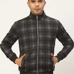 Pierre Carlo Men Black & Off-White Checked Bomber Jacket-image-14