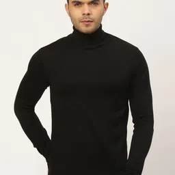 Pierre Carlo Men Black Solid Turtle Neck Pullover Sweater-image-60
