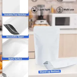 pocheon 800gm Capacity, Matt White-Reusable Without Window Stand up Standee Zip Pouch Plastic Storage Pouch image 3