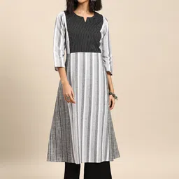 anayna Women Striped Regular Pure Cotton Kurta with Trousers image 1