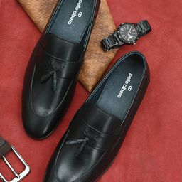 pelle albero Men Black Printed Leather Slip-On Sneakers-image-11