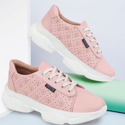 FAUSTO Women Pink Textured Slip-On Sneakers-image-30