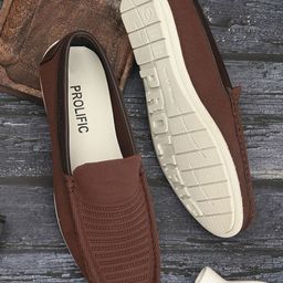 Prolific Men Brown Textured Slip-On Sneakers-image-4