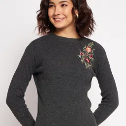CLAPTON Woollen Pullover With Floral Embroidered Detail-image-28