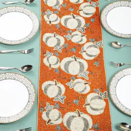 AIVIK Orange-Colored & White Beaded Table Runner-20
