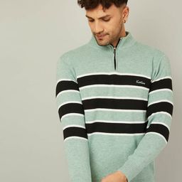 KVETOO Striped Turtle Neck Half Zipper Acrylic Pullover Sweater-image-98