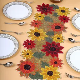 PURINA'S Yellow & Green Beaded Floral Dining Table Runner-41
