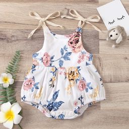 StyleCast Infant Girls White Floral Printed Shoulder Straps Bodysuit-image-81