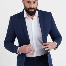 MR BUTTON Men Navy-Blue Solid Slim-Fit Single-Breasted Blazer-45
