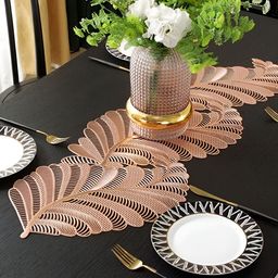 TANLOOMS Beige Cutwork Leaf Shaped Table Runner-36