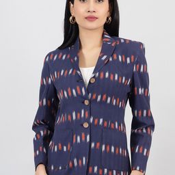 INDOPHILIA Printed Peaked Lapel Long Sleeves Single-Breasted Cotton Blazer-picture-24