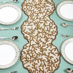 AIVIK White Beaded Floral Dining Table Runner-37