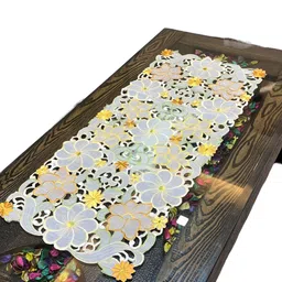 MONKDECOR Yellow Cutwork Embroidered Table Runner-48