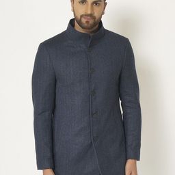 Blackberrys Men Navy Blue Single-Breasted Slim Fit Longline Casual Blazer-image-37