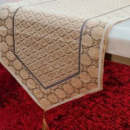 GROKI Beige Woven Design Pure Cotton Dining Centre Table Runner with tassel-18