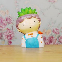 Wonderland White & Blue Boy With Bird Resin Planter-44