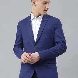 MR BUTTON Men Slim-Fit Checked Single Breasted Formal Blazer-image-45