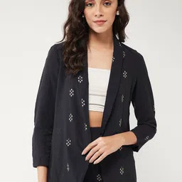 Pannkh Self-Design Notched Lapel Collar Single-Breasted Casual Blazer-8