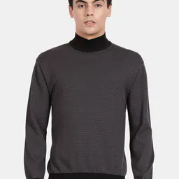 t-base Striped Turtle Neck Ribbed Cotton Pullover-image-1