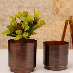 HomeShastra Dew Brown 2 Pieces Textured Metal Planter-picture-33