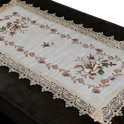 TANLOOMS White & Brown Floral Embroidered Table Runner-image-82