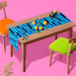 ArtzFolio Turquoise Blue & Black Printed Rectangular Table Runner-16