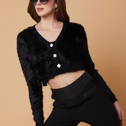 SHOWOFF Women Crop Cardigan with Fuzzy Detail-image-26