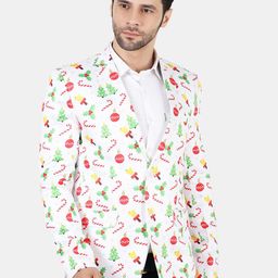 Wintage Men White & Red Conversational Printed Regular-Fit Blazer-picture-17