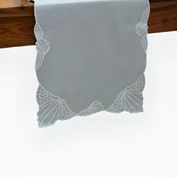 DESIGN GAATHA Grey & White Floral Embroidered Cutwork Rectangle Table Runner-19